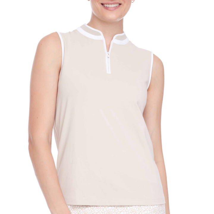 Swing Control Pique Mock Neck Sleeveless Shirt - Desert