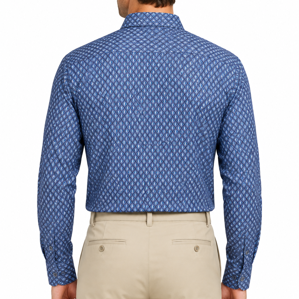 Bugatchi Men's Shirt James Geometric OoohCotton® Navy Size S