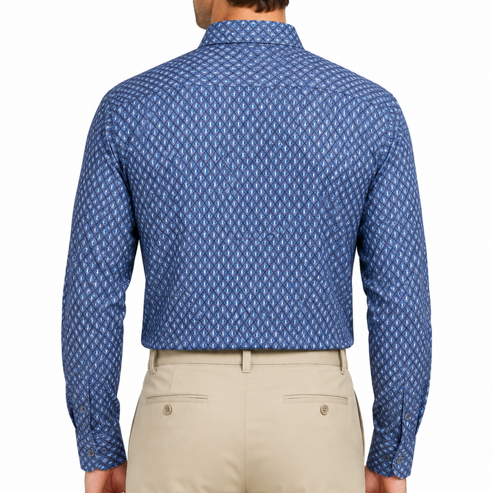 Bugatchi Men's Shirt James Geometric OoohCotton® Navy Size S