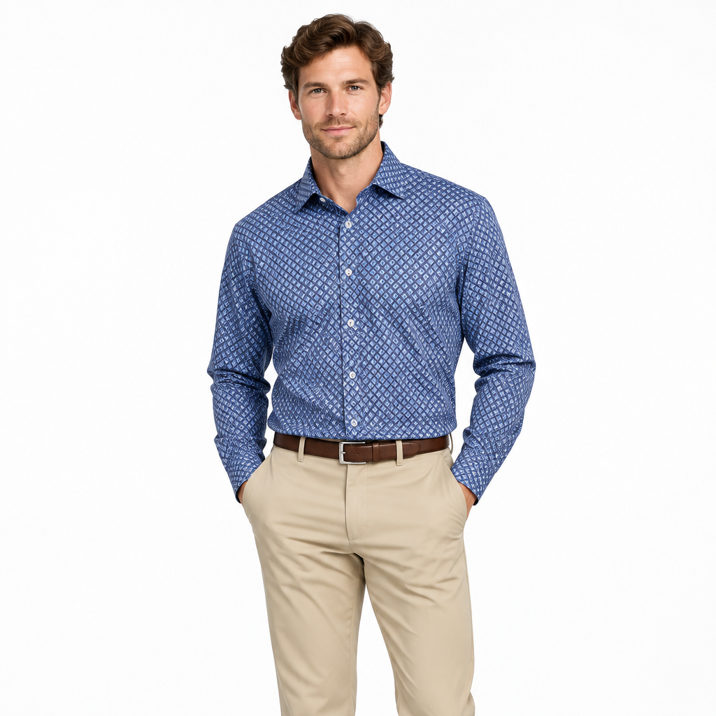 Bugatchi Men's Shirt James Geometric OoohCotton® Navy Size S