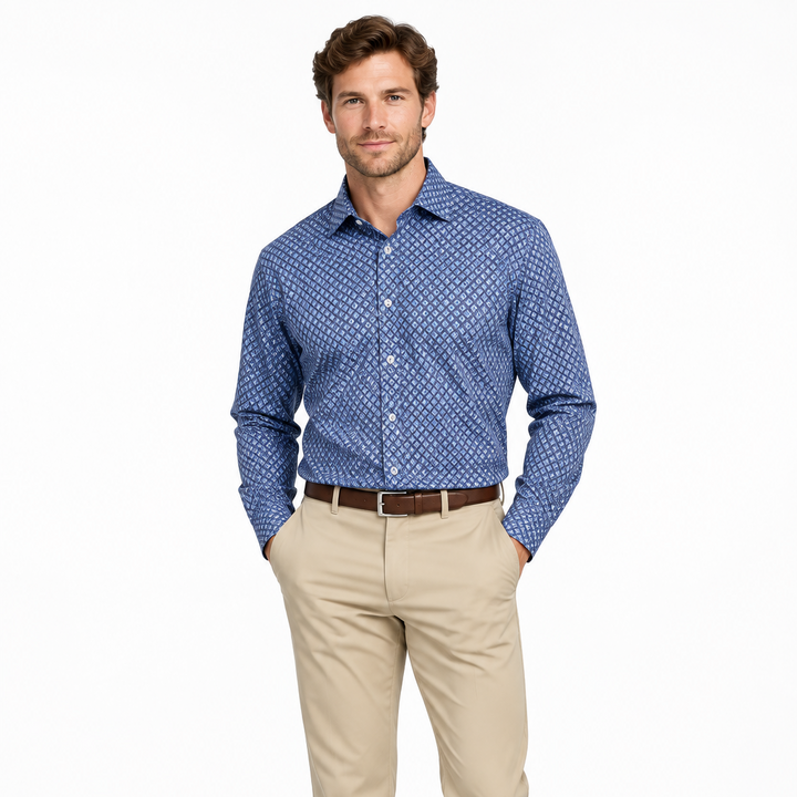 Bugatchi Men's Shirt James Geometric OoohCotton® Navy Size S