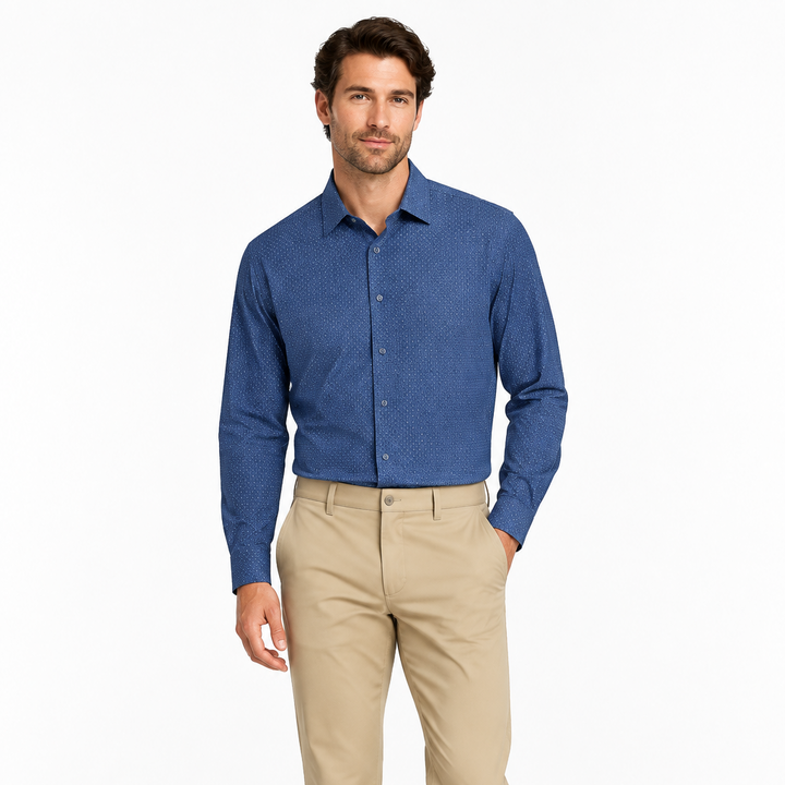 Bugatchi Men's L/S Shirt James Polka Dot Cobalt Size S