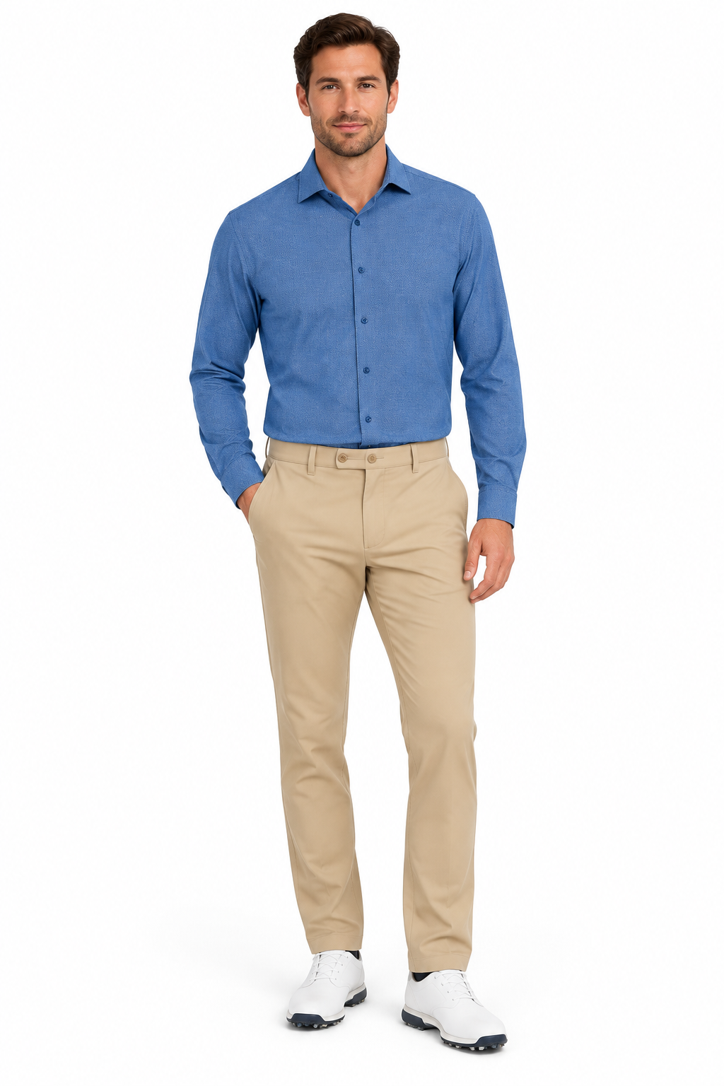 Luchiano Visconti Men's Shirt One-Piece Collar Performance Stretch Indigo Size S