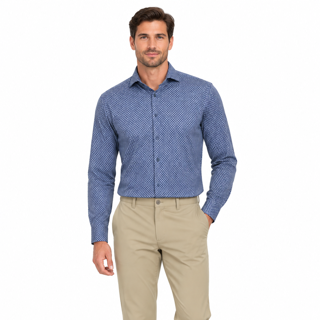 Luchiano Visconti Men's Shirt Navy & Blue Geo Button Down Diamond Size S