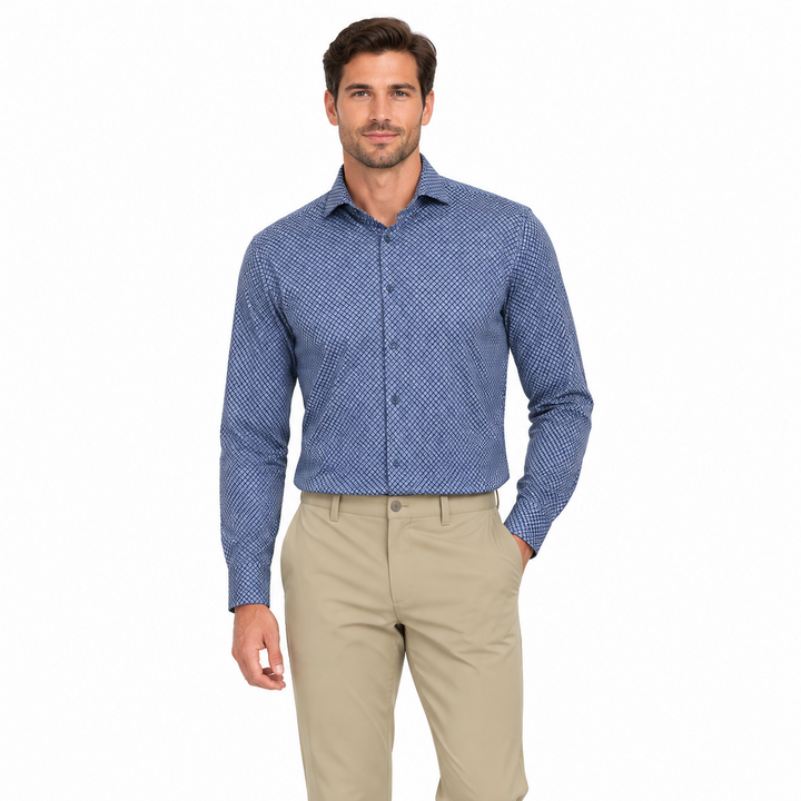 Luchiano Visconti Men's Shirt Navy & Blue Geo Button Down Diamond Size S
