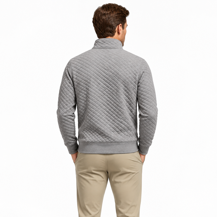 Billy Reid Men's Half Zip Diamond Quilt Medium Grey Size L