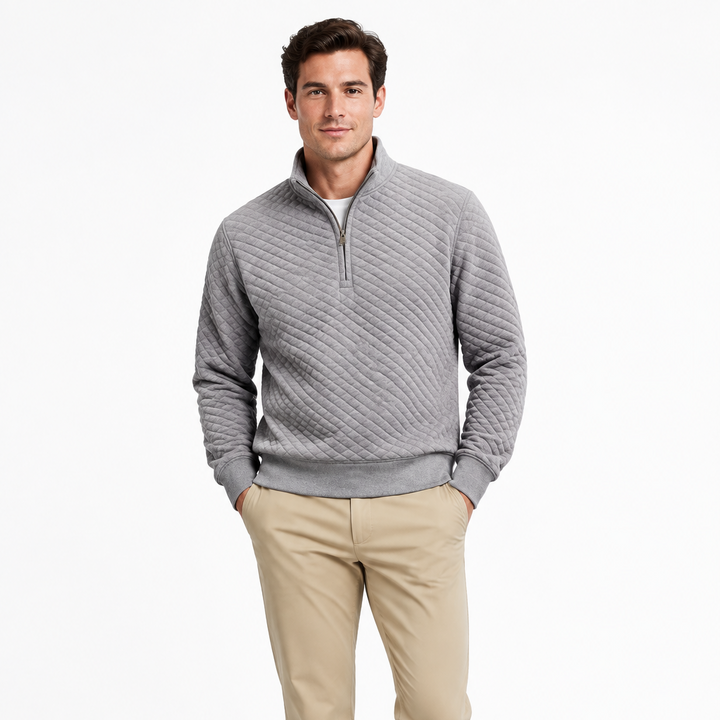 Billy Reid Men's Half Zip Diamond Quilt Medium Grey Size L