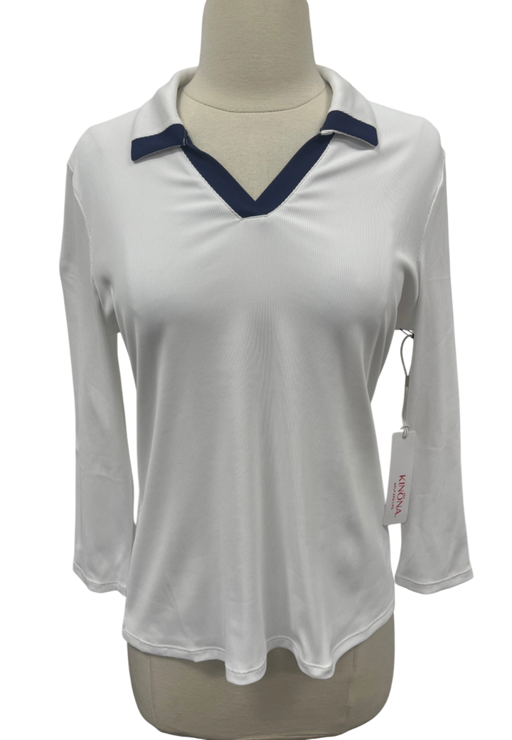 Kinona Take A Ribbing 3/4 Sleeve Golf Top - White - Skorzie