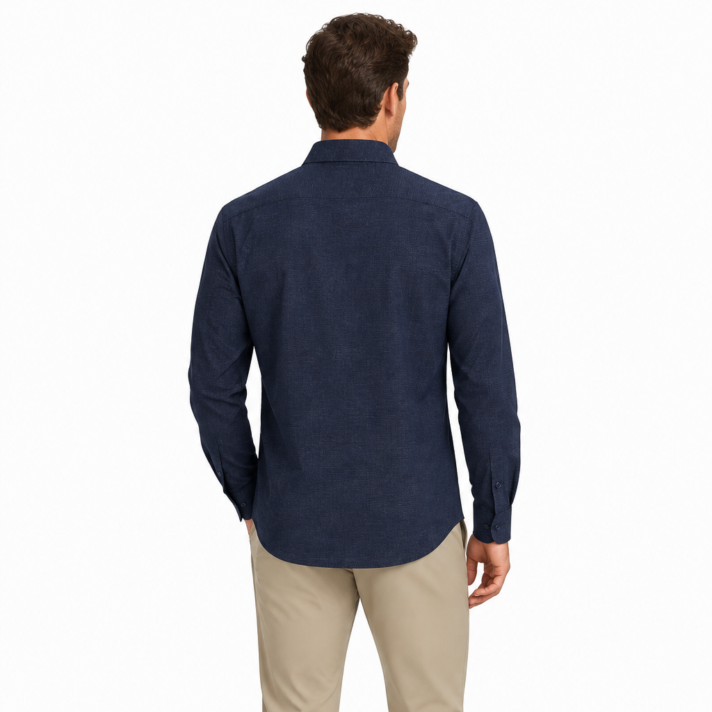 Bugatchi Men's Chambray Shirt Julian Indigo Navy Size S