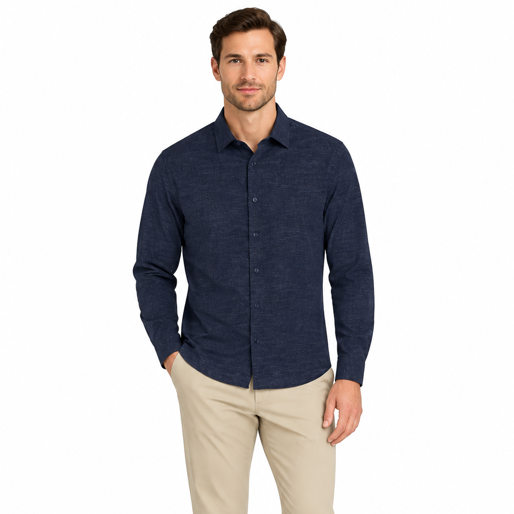 Bugatchi Men's Chambray Shirt Julian Indigo Navy Size S