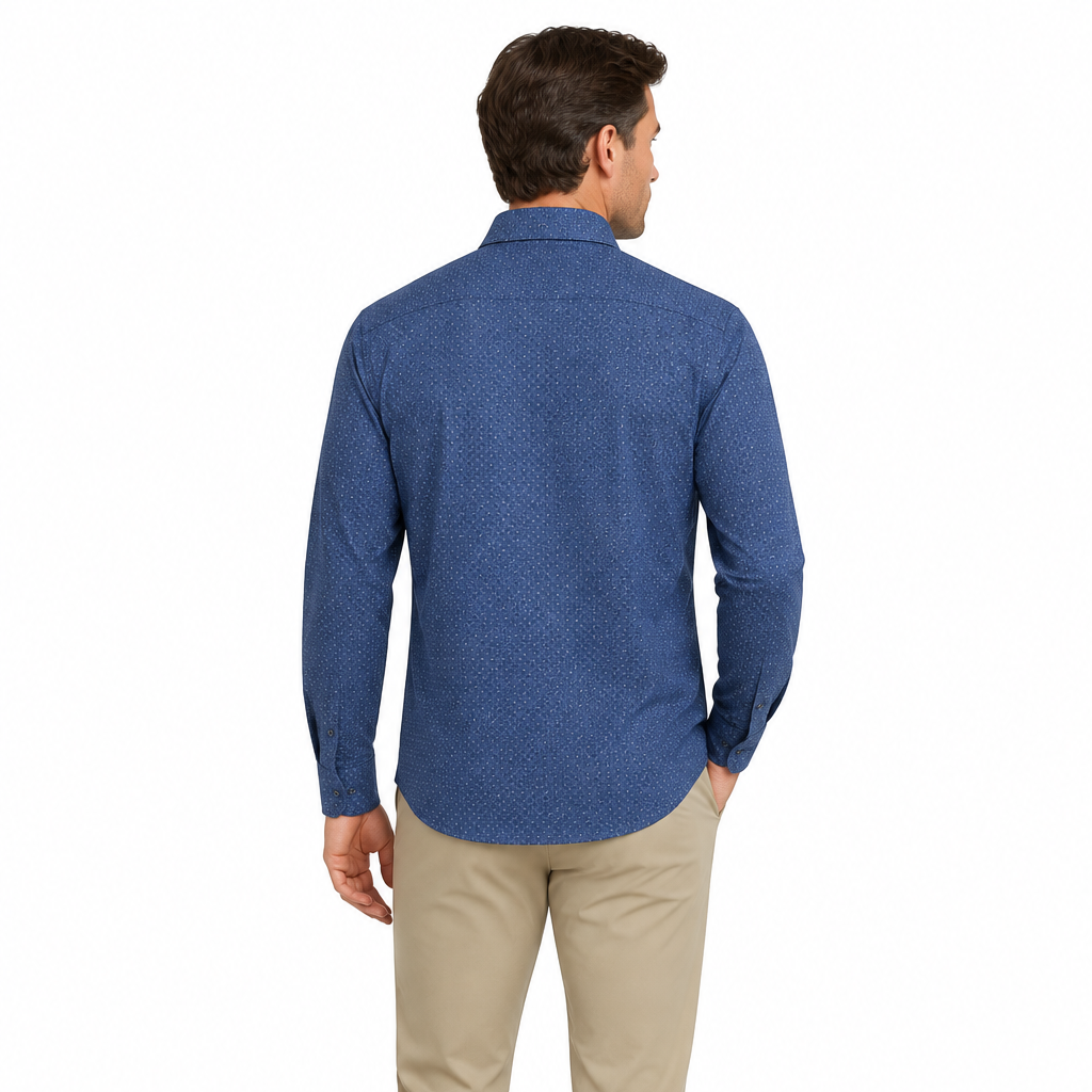 Bugatchi Men's L/S Shirt James Polka Dot Cobalt Size S