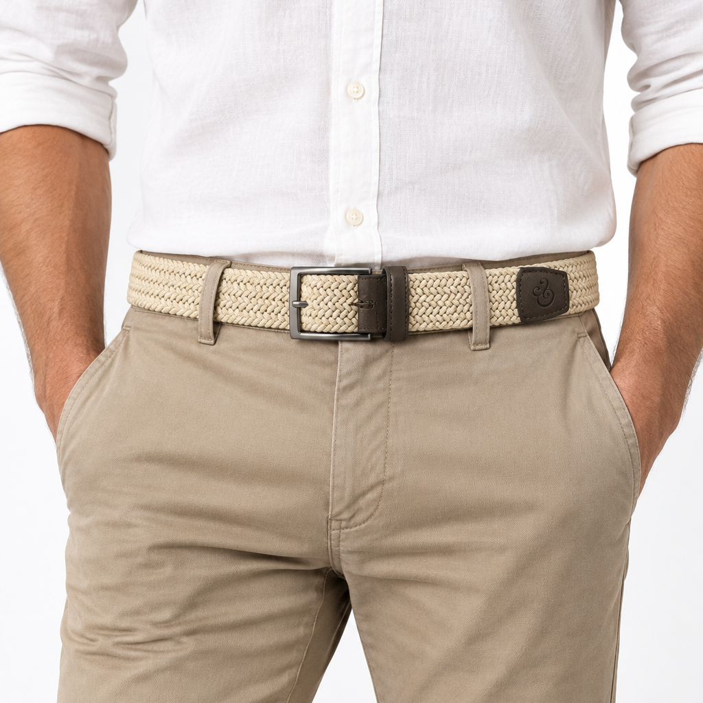 Collars & Co. Men's Belt Woven Stretch Beige Size XL (36")