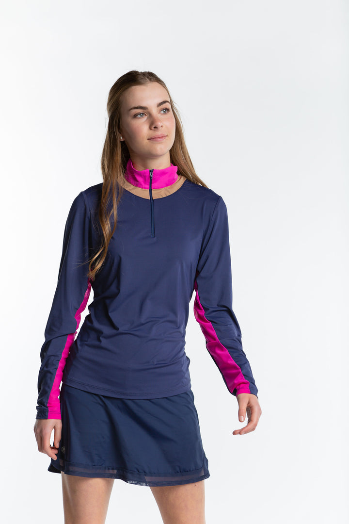 Blakely Long Sleeve Zip Top - Midnight/Starlight Color Blocked*