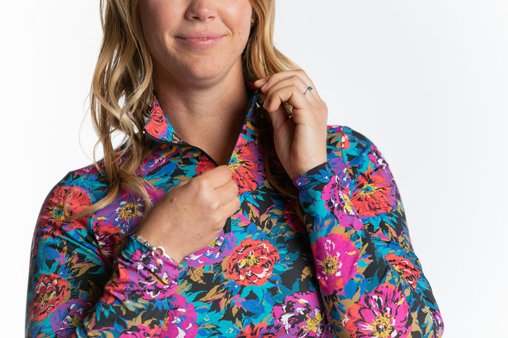 Blakely Long Sleeve Zip Top - In Bloom Floral