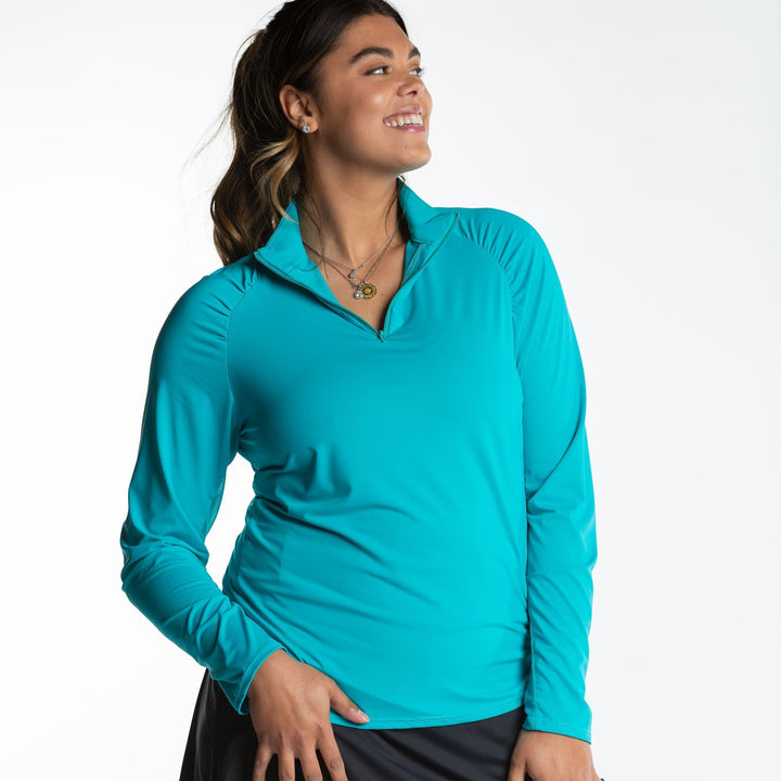 Naomi Long Sleeve Zip Top - Turquoise