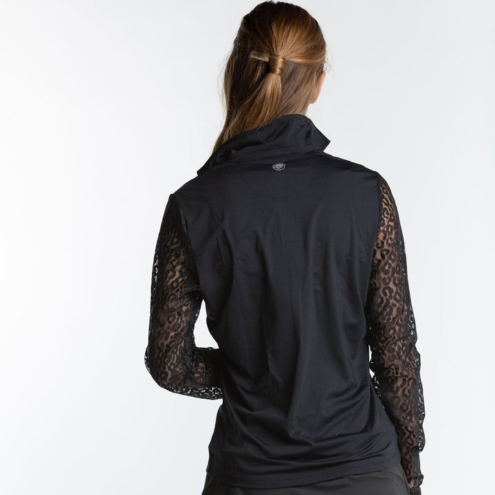 Mariah Long Sleeve Zip Polo - Black Leopard Lace