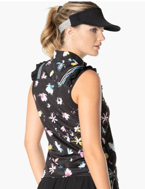 Lucky in Love-Tropical Sublime Zip Tank- Black w/Floral  Small - Skorzie