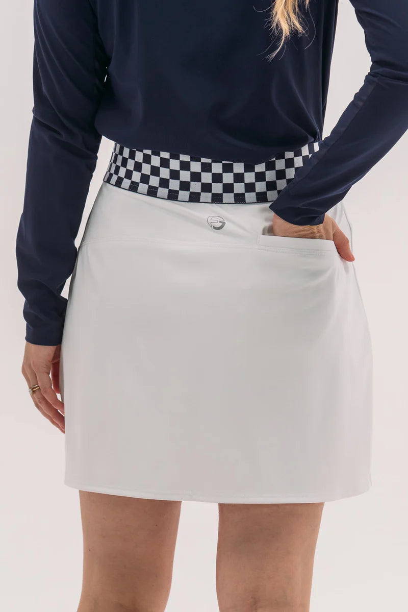 Foray Golf Elastic Waistband 17" Skirt - White/Navy - Skorzie