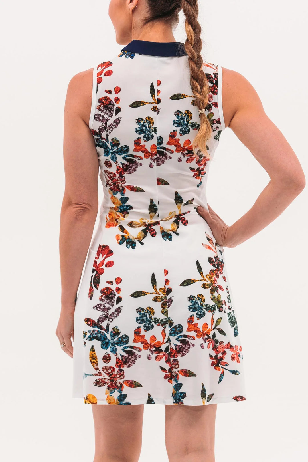 Foray Golf Core Tall Dress with Pockets - White Floral Print - Skorzie