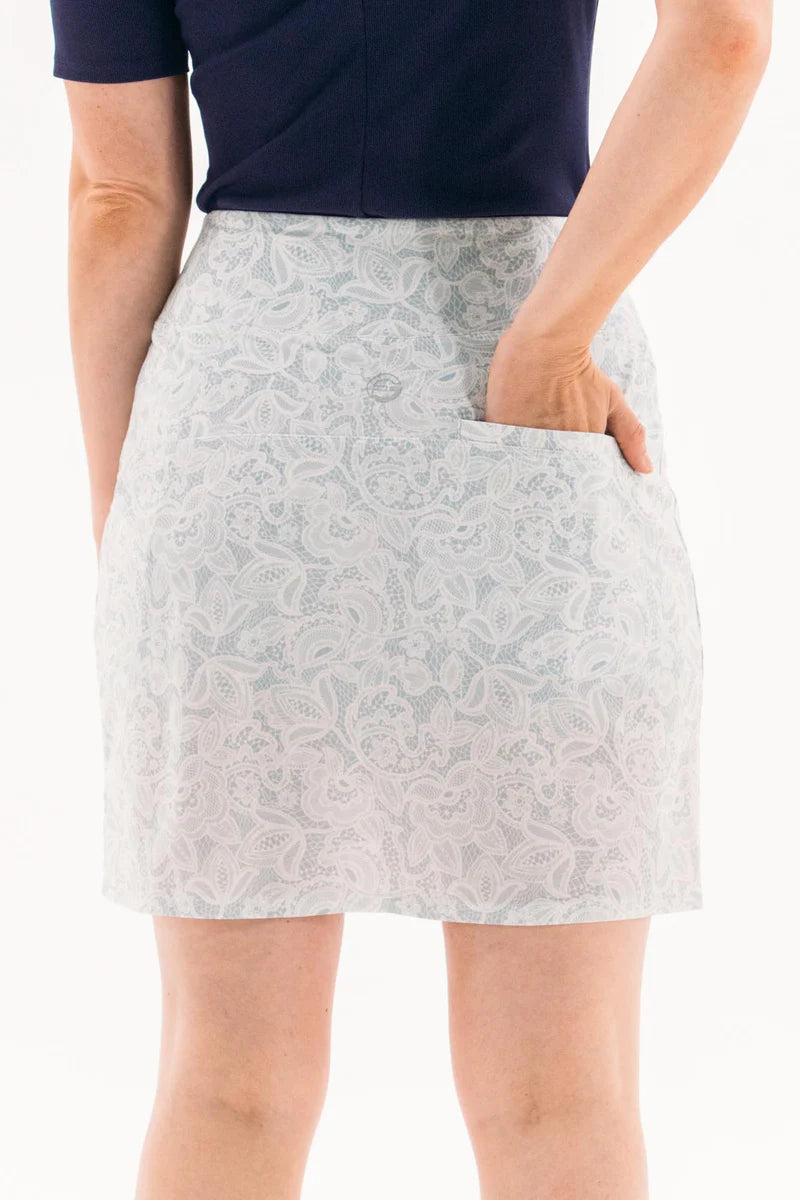 Foray Golf Divine Lace Printed 17" Skirt - White/Blue - Skorzie