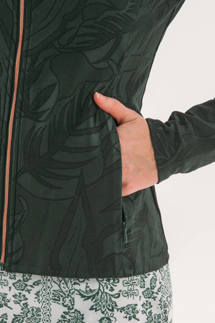 Foray Golf Textured Full Zip Shine Layering Top - Green - Skorzie