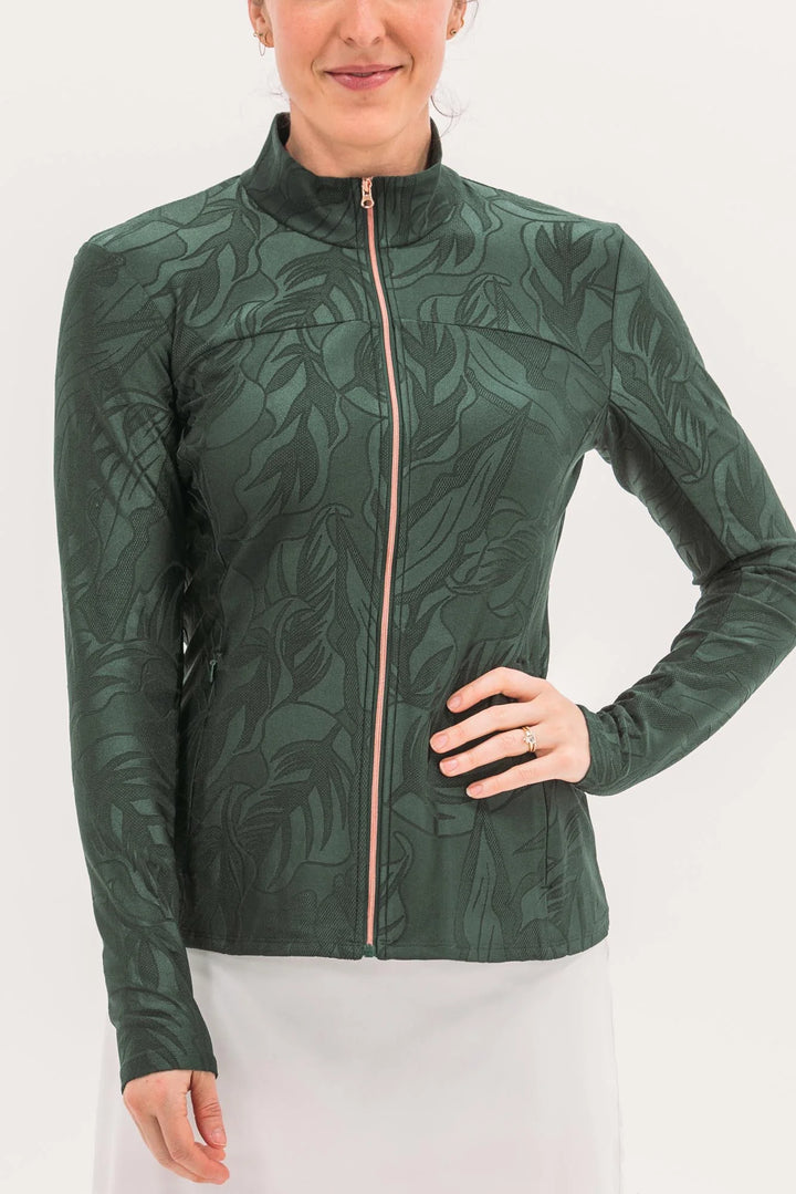 Foray Golf Textured Full Zip Shine Layering Top - Green - Skorzie