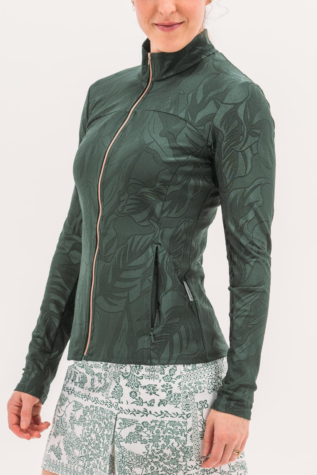 Foray Golf Textured Full Zip Shine Layering Top - Green - Skorzie