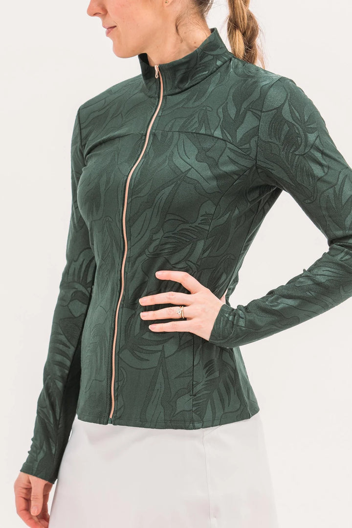 Foray Golf Textured Full Zip Shine Layering Top - Green - Skorzie