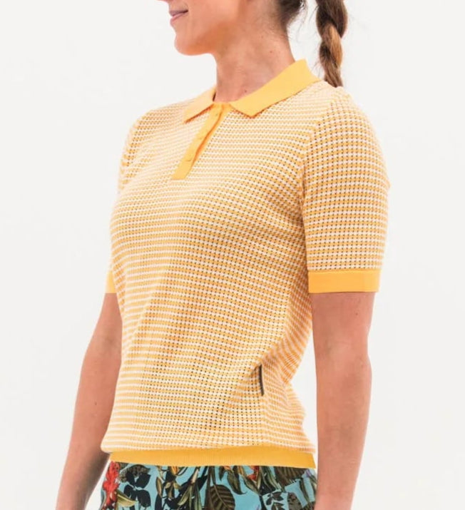 Foray Golf Textured Knit Short Sleeve Polo - Amber Yellow - Skorzie