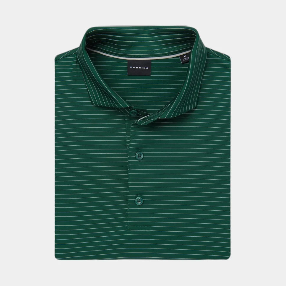 Dunning Mens Short Sleeve Stripe Button Polo - Forest Green/White