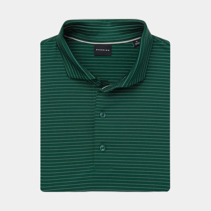 Dunning Mens Short Sleeve Stripe Button Polo - Forest Green/White