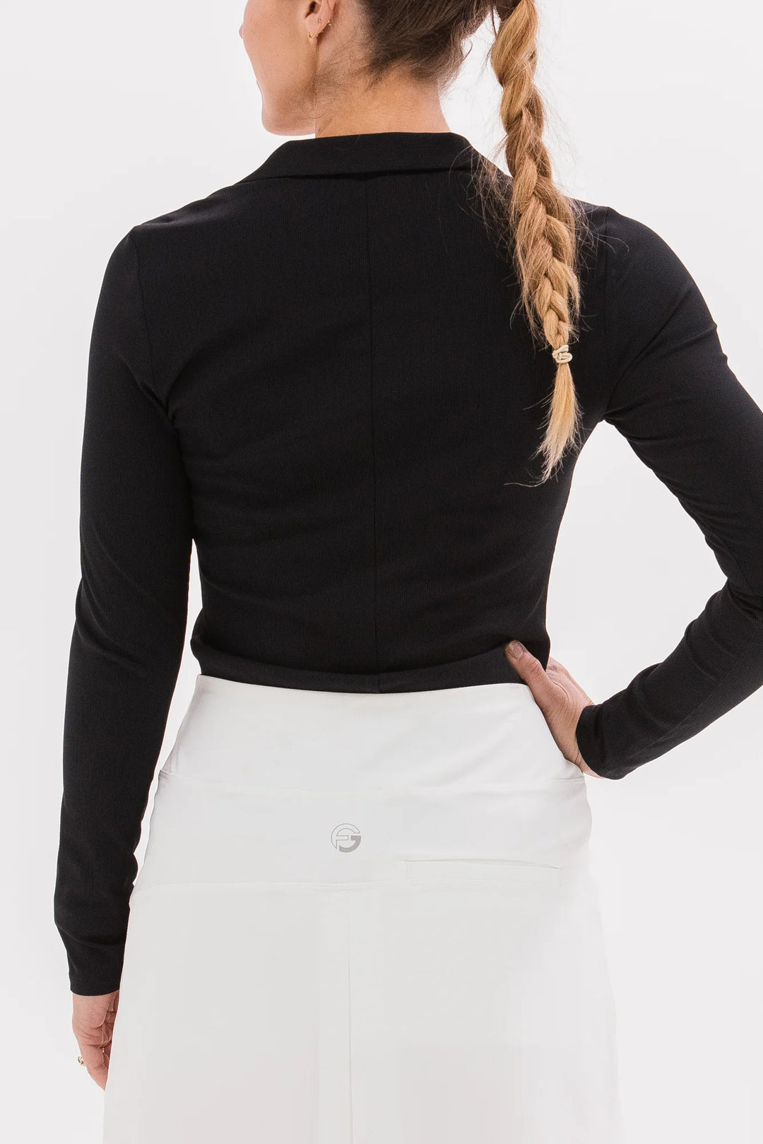 Foray Golf V-Neck Long Sleeve Rib Polo - Black - Skorzie