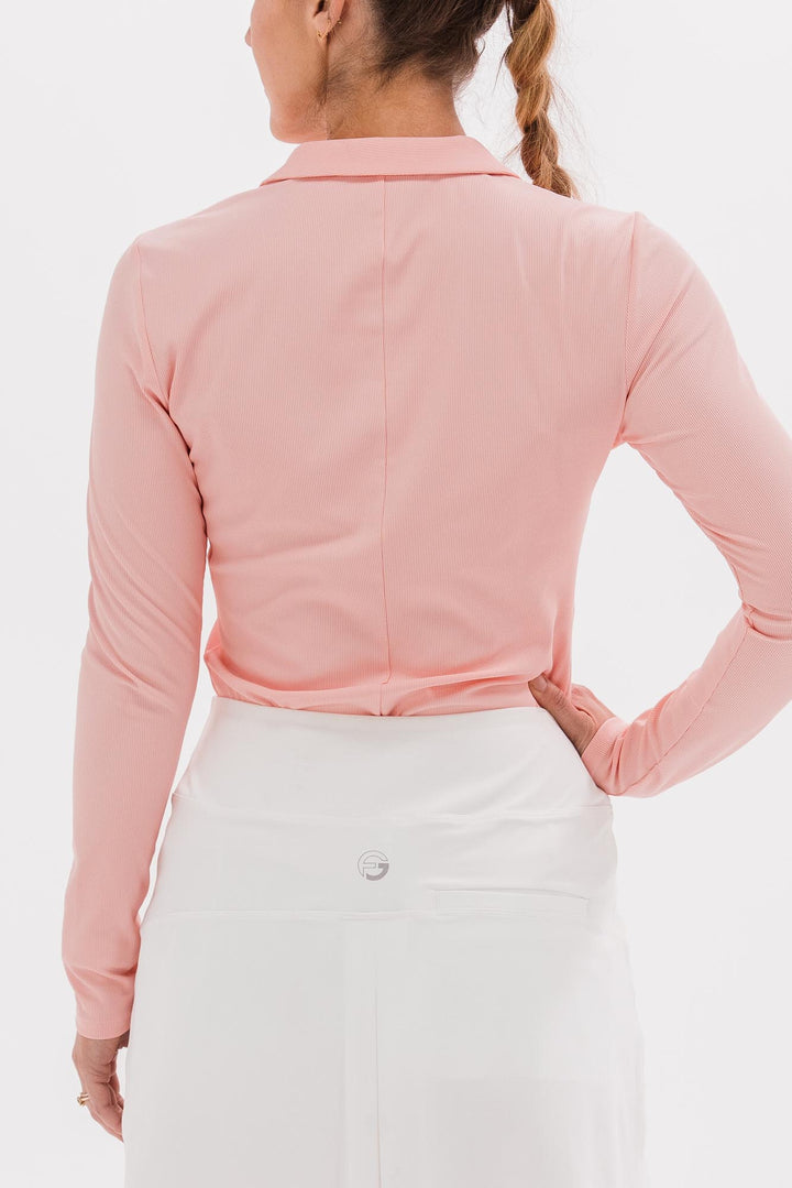 Foray Golf V-Neck Long Sleeve Rib Polo - Dusty Pink - XX-Large - Skorzie