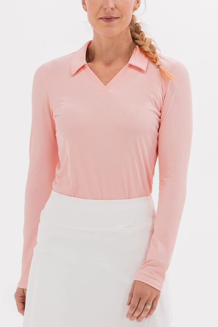 Foray Golf V-Neck Long Sleeve Rib Polo - Dusty Pink - XX-Large - Skorzie