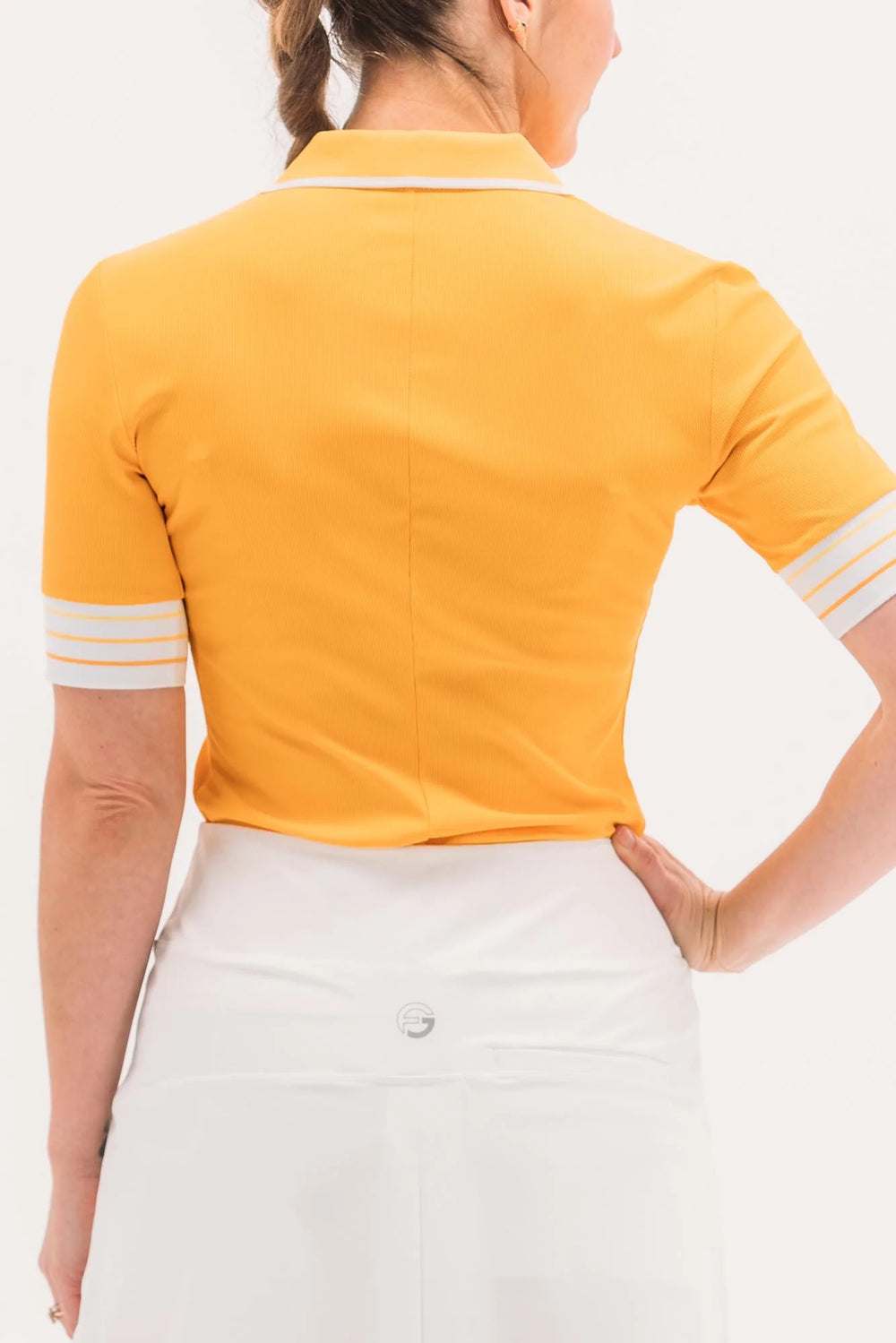 Foray Golf V-Neck Short Sleeve Rib Polo - Amber Yellow - Skorzie