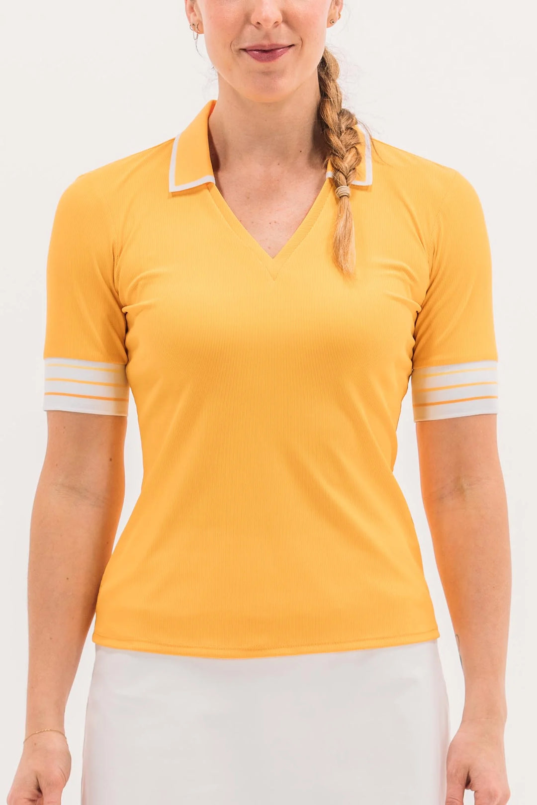 Foray Golf V-Neck Short Sleeve Rib Polo - Amber Yellow - Skorzie