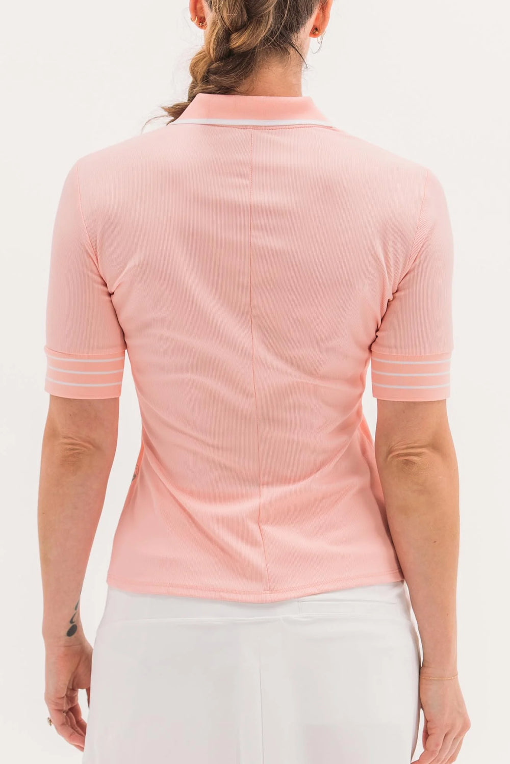 Foray Golf V-Neck Short Sleeve Rib Polo - Powder Pink - Skorzie