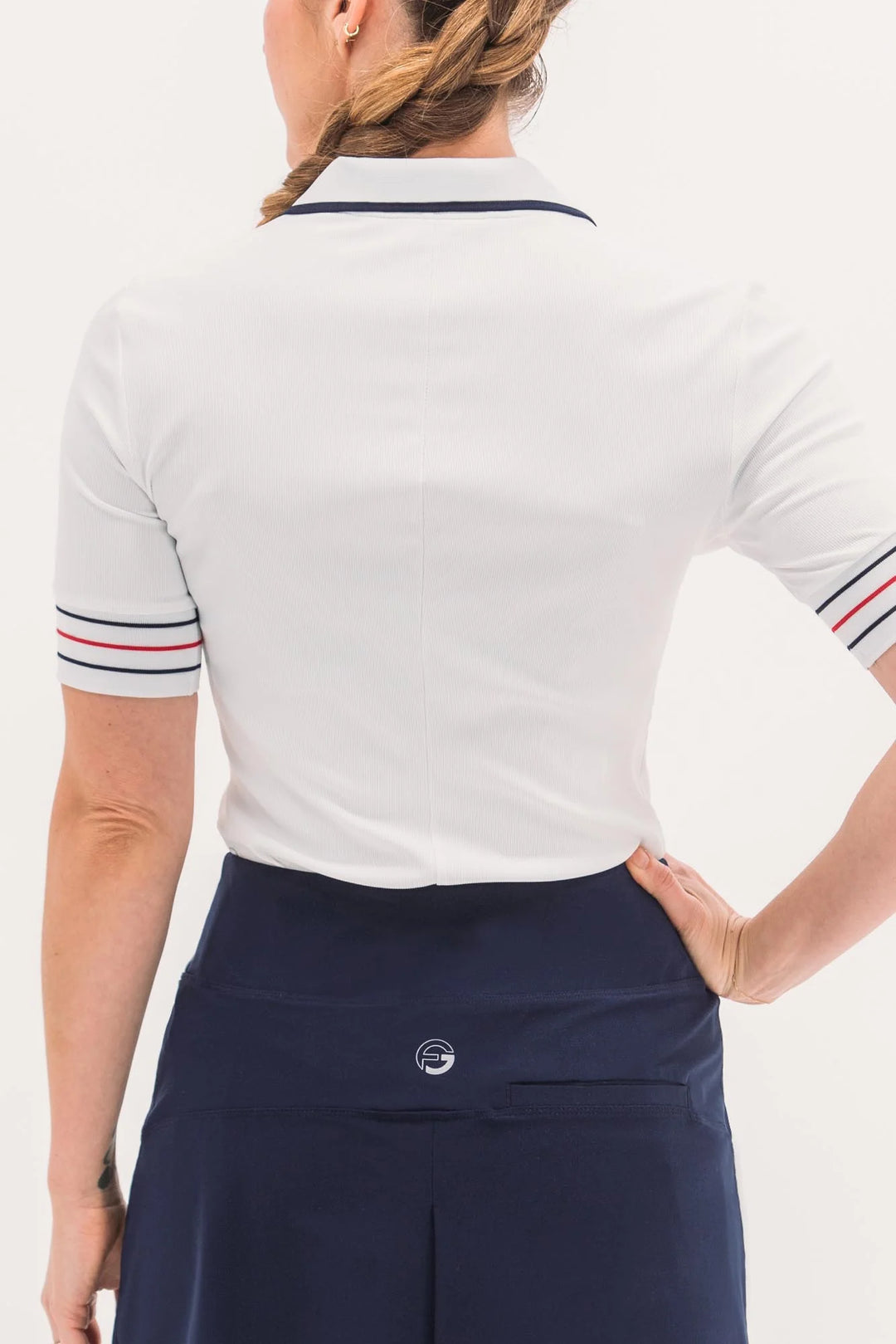 Foray Golf V-Neck Short Sleeve Rib Polo - White/Navy/Red - Skorzie