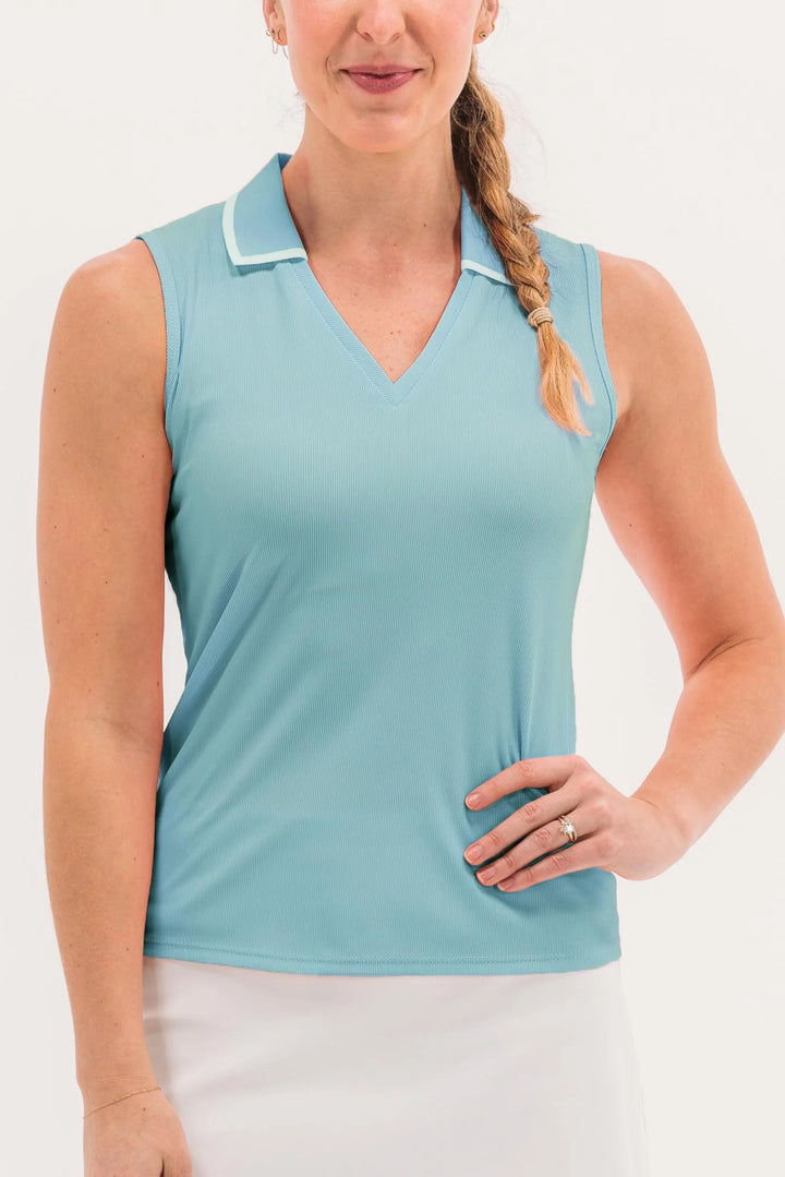 Foray Golf V-Neck Sleeveless Rib Polo - Milky Blue - XX-Large - Skorzie