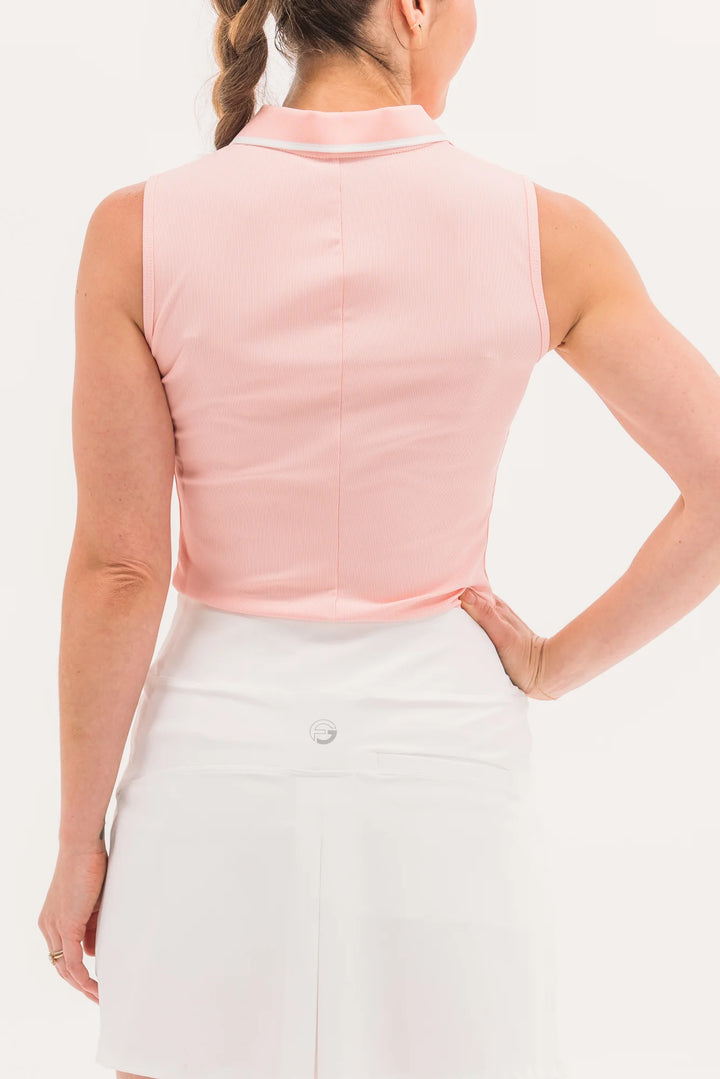 Foray Golf V-Neck Sleeveless Rib Polo - Powder Pink - XX-Small - Skorzie