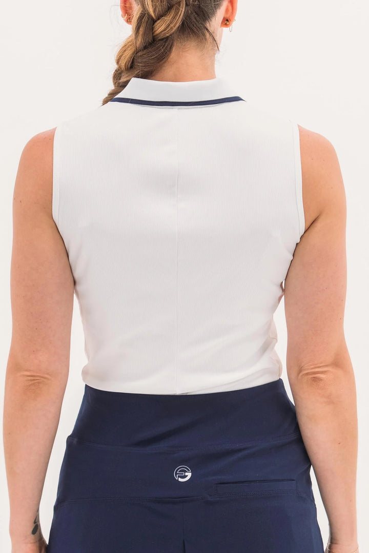 Foray Golf V-Neck Sleeveless Rib Polo - White - X-Small - Skorzie
