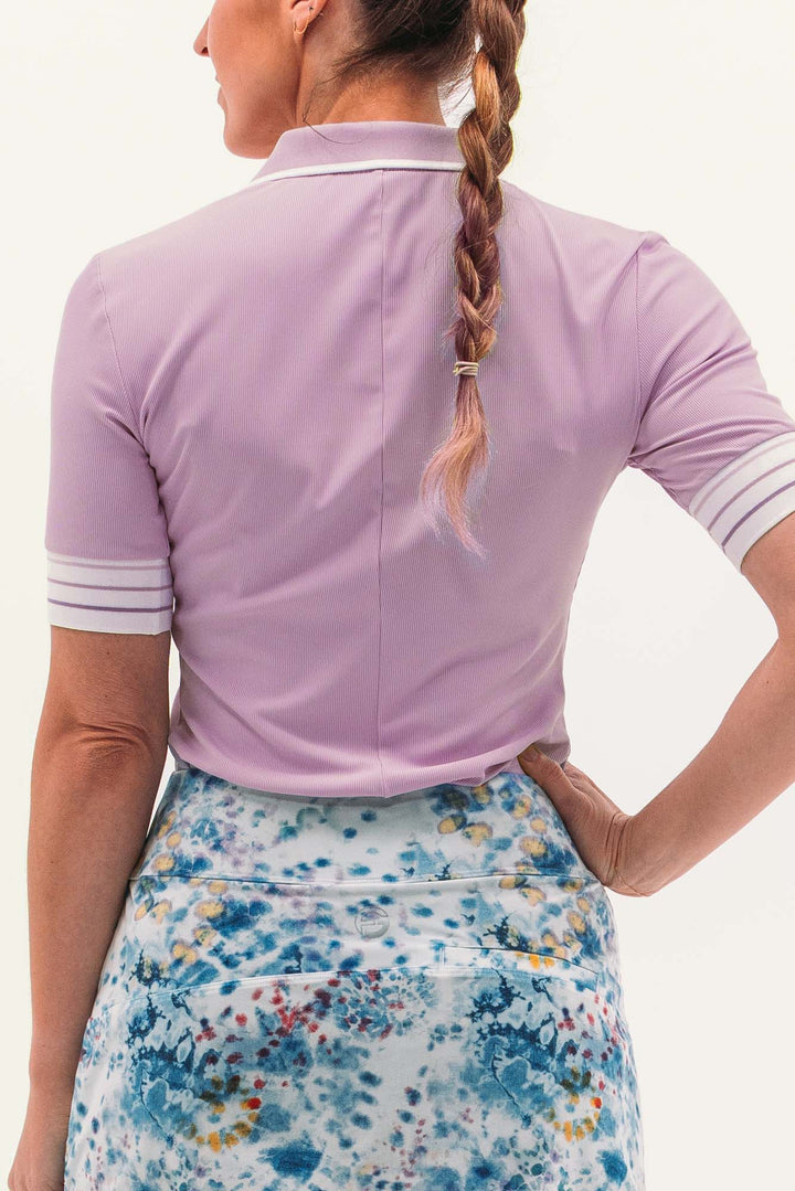 Foray Golf V-Neck Short Sleeve Rib Polo - Purple Rose - Skorzie