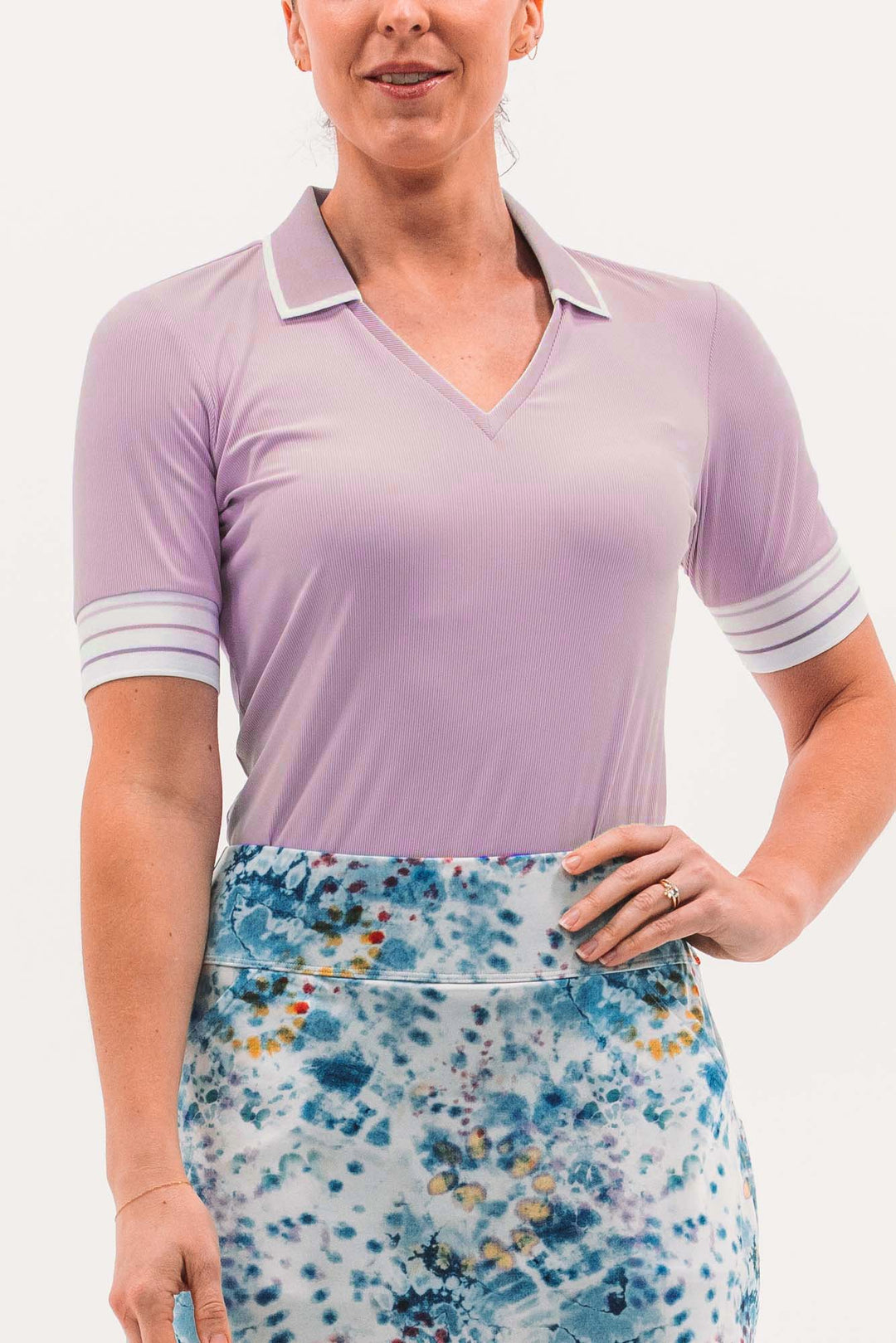 Foray Golf V-Neck Short Sleeve Rib Polo - Purple Rose - Skorzie