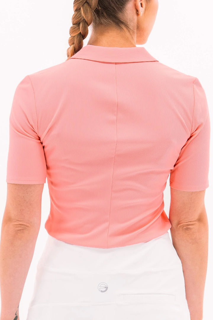 Foray Golf V-Neck Rib Short Sleeve Henley Polo - Pink - Skorzie