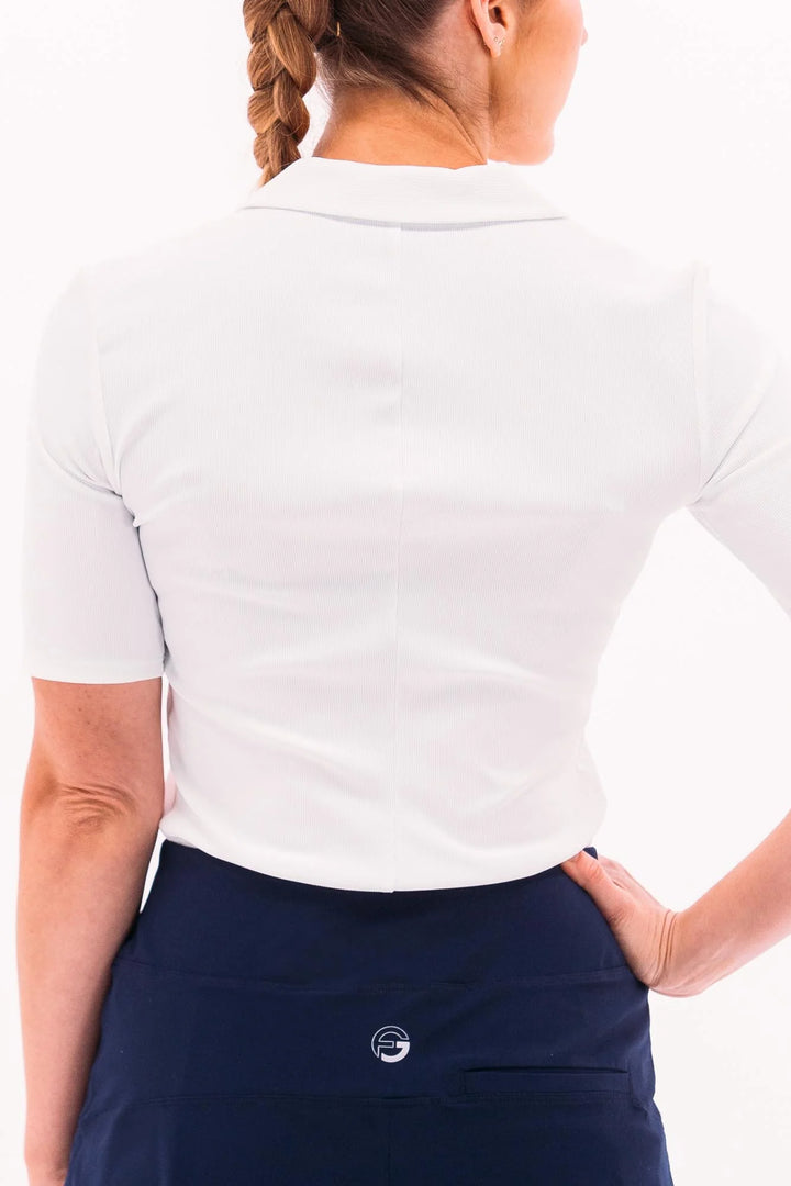 Foray Golf V-Neck Rib Short Sleeve Henley Polo - White/Bordeaux - XX-Small - Skorzie