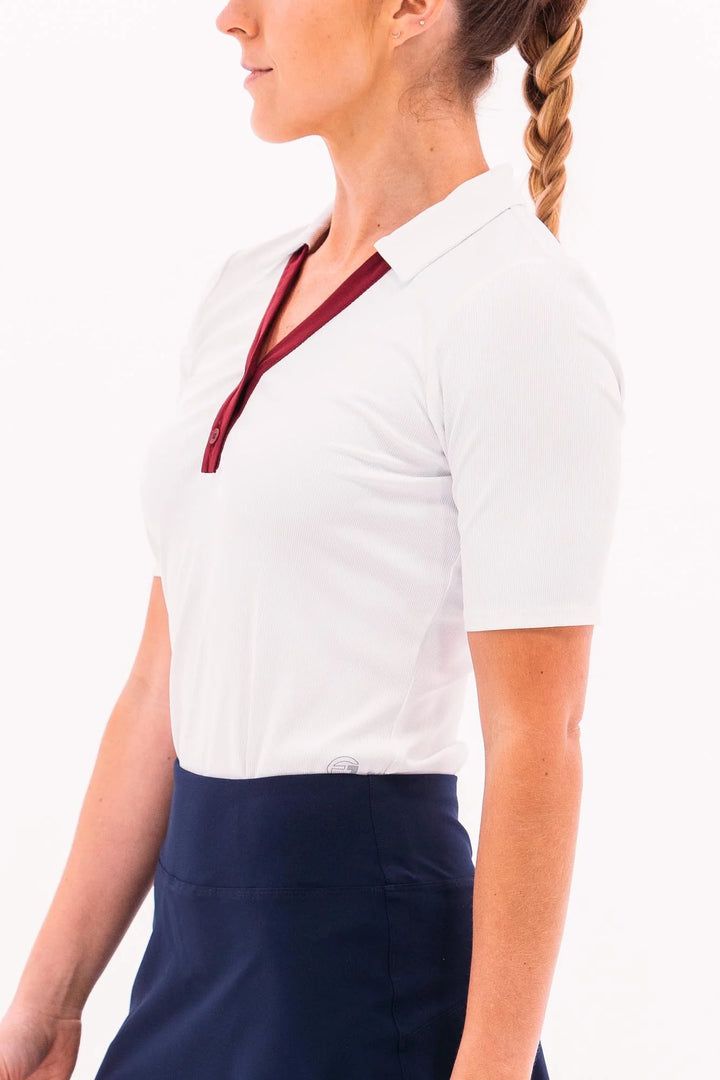 Foray Golf V-Neck Rib Short Sleeve Henley Polo - White/Bordeaux - XX-Small - Skorzie