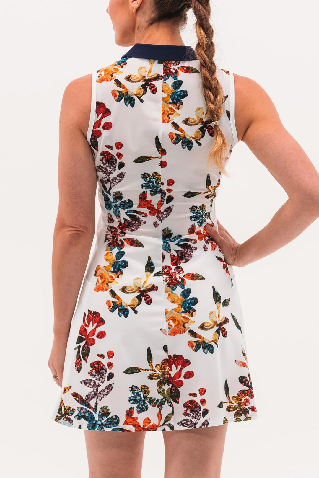 Foray Golf Core Dress with Pockets - White Floral Print - Skorzie