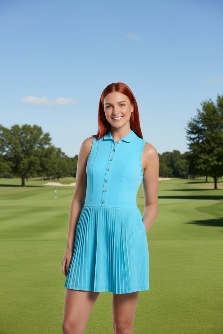Penguin Womens Corrine Sleeveless Pleated Dress - Aquarius Blue
