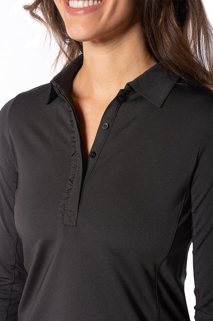 Golftini Womens Long Sleeve Ruffle Polo - Black