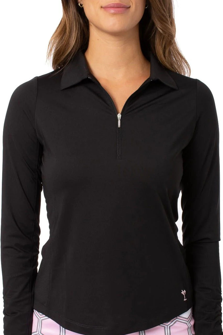 Golftini Womens Long Sleeve Zip Polo - Black - X-Small
